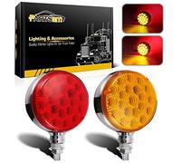 Partsam Round Red/Amber Double Face Led Pedestal Lights with Reflectors 42 LED Waterproof Truck Trailer SUV RV Fender Mount Led Stop Turn Tail and Parking Light, Chrome Die Cast Housing 10-30V