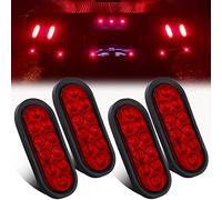 Partswcgg 4Pcs 6 Inch Oval LED Trailer Tail Lights 10 Diodes, Red Trailer Truck Sealed RED 6" Oval LED Stop Turn Tail Light Brake Lights Flush Mount w/Rubber Grommets 3-Prong Wire Pigtails Waterproof