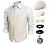 PARTTELY 1920s Mens Costume,Roaring 20s Costumes for Men,1920S Mens Outfit Accessories with Vest Hat Pocket Watch Tie Armband