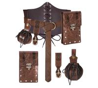 PARTTELY 5Pcs Pirate Accessories Set Adjustable Renaissance Corset Belt Medieval Belt Bag Keychain for Adults Cosplay Costume, Brown, X-Large