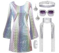 PARTTELY 70s Disco Outfit Women, 70s Theme Disco Dress Costume Shiny Go Go Dress for Halloween Birthday Dance Party