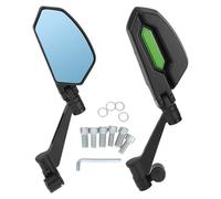 Partuto 1 Pair Motorcycle Rear View Mirrors Universal Aluminum Blue Dual Sport Mirror Green Curved Handle Type