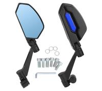 Partuto 1 Pair Motorcycle Rear View Mirrors Universal Aluminum Blue Side Rearview Mirror Blue Curved Handle Type