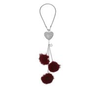 Partuto 1 Pcs Artificial Crystal Peach Heart,Mink Hair Car Rear View Mirror Pendant Accessories Car Hanging Ornament Wine Red