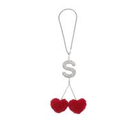 Partuto 1 Pcs Metal Faux Rhinestone Faux Diamond Letter S Heart-Shape Pompon Pendant Car Rear View Mirror Pendant Accessories Car Hanging Ornament Red