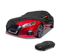Partuto 190T-PU Universal Waterproof Car Cover for Sedan 199-208in | All Weather Waterproof, UV Sun Rain Protection, Left Side Zipper, Black