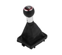 Partuto 5 Speed Manual Gear Shifter Knob with Cover - Car Shift Lever Knob with Cover - for Audi A3 2008-2013 Plastic Faux Leather Black Silver Tone - 1 Pc