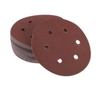 Partuto 50 Pcs 6inch 6 Hole 150 Grit Universal Sanding Discs - Round Hook and Loop Sandpaper - White Paper Red