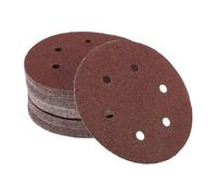Partuto 50 Pcs 6inch 6 Hole 40 Grit Universal Sanding Discs - Round Hook and Loop Sandpaper - White Paper Red