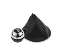 Partuto 6 Speed Manual Gear Shifter Knob with Cover - Car Shift Lever Knob - for Fiat 500 2007-2014 Plastic Faux Leather Black Chrome Silver Tone - 1 Pc