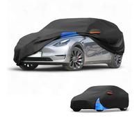 Partuto All-Weather Waterproof Car Cover - UV-Resistant Outdoor Full Exterior Protection for Tesla Model Y 2020-2024 210D-PU Black Blue with Right Side Zipper