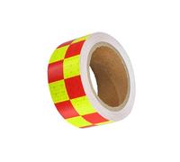 Partuto Universal 5cmx10m Fluorescent Yellow and Red Checkered Car Reflective Stickers Reflective Tape Safety Warning Reflective Protector - Pack of 1 Replacement