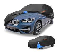 Partuto Universal Car Cover Waterproof All Weather 190T Polyester, UV Sun Rain Protection, Fits for SUV Length 182"-190", with Left Side Zipper, Black & Blue