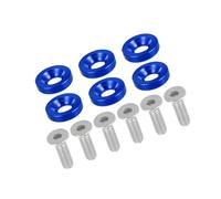 Partuto Universal Finishing Countersunk Fender Bumper Washers, Gasket Screw Engine Bay Dress Up Fastener Kit for Motorcycle, M6, Aluminum Alloy, Blue, 6pcs Replacement