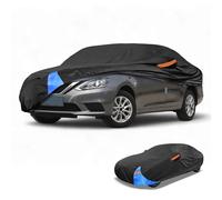 Partuto Waterproof All-Weather Universal Car Cover with Right Side Zipper, 210D-PU Black Blue Fits for Sedan 190" to 198" Length