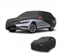 Partuto Waterproof All-Weather Universal Car Cover with Right Side Zipper, 210T-PU Black Fits for Wagon 177" to 190" Length