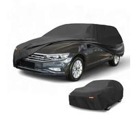 Partuto Waterproof All-Weather Universal Car Cover with Right Side Zipper & Mirror Pocket, 190T-PU Black Fits for Wagon 190" to 198" Length