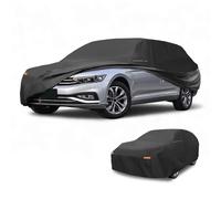 Partuto Waterproof All-Weather Universal Car Cover with Right Side Zipper & Mirror Pocket, 190T-PU Black Fits for Wagon 177" to 190" Length