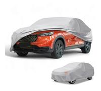 Partuto Waterproof All-Weather Universal Car Cover with Right Side Zipper & Mirror Pocket, 190T-PU Silver Tone Fits for SUV Up to 181" Length