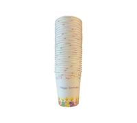 PARTY ALL THE TIME Packaging 100 x 9oz Happy Birthday Silver Paper Cups for Hot & Cold Drinks Biodegradable Leak-Resistant Eco-Friendly Single Wall Disposable Coffee/Tea Paper Cups