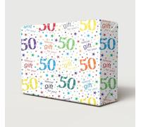 Party Angels 2 Sheets + 2 Gift Tags 50th Birthday White Multi Colour Wrapping Paper Age 50 Birthday Gift Wrap Paper Male/Female/Unisex White & Multi Colour (PA)