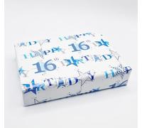 Party Angels 2 Sheets Star Design 16th Birthday Blue Boy Wrapping Paper Age 16 Birthday Gift Wrap Paper Boy Male (PA)