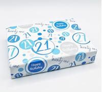 Party Angels 4 Sheets 21st Birthday Wrapping Paper Age 21 Blue White Gift Wrap Male 50cm x 70cm Paper Plastic Free