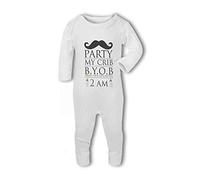 Party at My Crib, Bring Bottle Funny Moustache - Baby Romper Suit, 0-3 Months