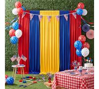 Party Backdrop Curtain 15ftx7ft - Red Yellow Blue Wrinkle Free Satin Drapes