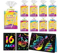 Party Bag Fillers for Kids - Scratch Art Rainbow Magic Paper Set, Arts & Crafts Travel Activity, Birthday Gifts for Kids Aged 4-9, Classroom Rewards for Boys and Girls (Y-16 Pack)