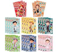Party Bag Fillers Stickers for Kids: Make Your Own DIY Fun Cartoon Career Characters 24 Sheets Sticker for Children Boys Girls Home/Travel Activities Birthday Party Supplies Favors Toys Presents