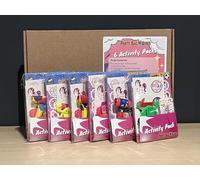Party Bag World Kids Activity Pack, 6 Sets with Colouring Book, Stickers, Tattoos, Crayons, Toy and Sweet, Unicorn or Super Hero Theme (Unicorn (Pink))