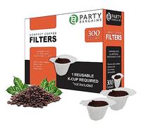Party Bargains 300 Disposable Paper Coffee Filters - White Compact Design for for Keurig Brewers and Compatible with K-Cup Pods 1.0 & 2.0 Models, single use coffee filters