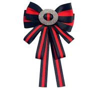 Party Bow Tie Rhinestone striped Ribbon big bow tie exaggerated large bow tie sweater neckline Brooch(Green and Red)(Black and Red)