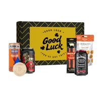 Party Box Good Luck Gift Set - Cocktails & Snacks | JD & Cola, Dead Man’s Fingers & Cola, Irn-Bru Vodka Martini, Serious Pig Salami & Mr Filbert’s Rice Crackers | Alcohol Gift Box