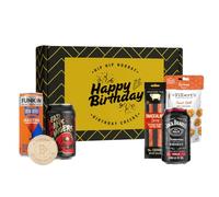 Party Box Happy Birthday Gift Set - Cocktails & Snacks | JD & Cola Can, Dead Man’s Fingers & Cola Can, Irn-Bru Vodka Martini & Mr Filbert’s Rice Crackers | Celebration Alcohol Gift Box