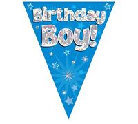 Party Bunting Birthday Boy Blue Holographic 11 flags 3.9m