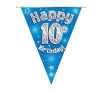 Party Bunting Happy 10th Birthday Blue Holographic 11 flags 3.9m