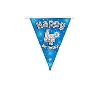 Party Bunting Happy 4th Birthday Blue Holographic 11 flags 3.9m