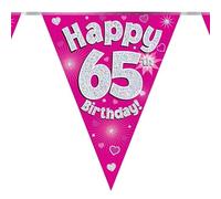 Party Bunting Happy 65th Birthday Pink Holographic 11 flags 3.9m