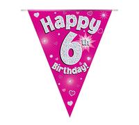 Party Bunting Happy 6th Birthday Pink Holographic 11 flags 3.9m