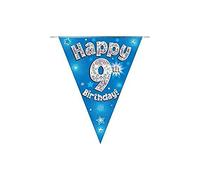 Party Bunting Happy 9th Birthday Blue Holographic 11 flags 3.9m
