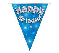Party Bunting Happy Birthday Blue Holographic 11 flags 3.9m