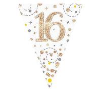 Party Bunting Sparkling Fizz 16 White & Rose Gold Holographic 11 flags 3.9m