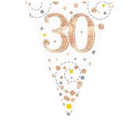 Party Bunting Sparkling Fizz 30 White & Rose Gold Holographic 11 flags 3.9m