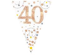 Party Bunting Sparkling Fizz 40 White & Rose Gold Holographic 11 flags 3.9m