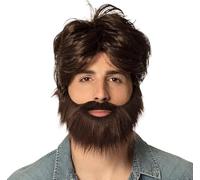 Party Buz WE VALUE YOUR TRUST Fake Moustache Stick On False Moustache Funny Novelty Joke Halloween Fancy Dress Costume Accessory for Men and Women (Dude wig with Beard)
