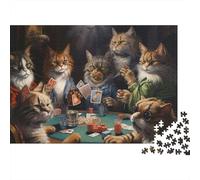 Party Cat Poker Jigsaw Puzzle 1000pcs for Adults Thick Paper Brain Training Cat Illustration Puzzle Home Decor 52x38cm/1000pcs