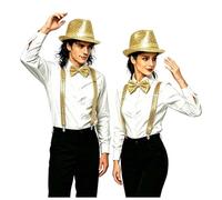 Party Costume Set Sequin Hat Bow Tie Suspenders Set for Men and Women Stage Performance Disco Party Cosplay Dance Shows Performance Dance Outfit MJ Style Fancy Dress Nightclub Performances