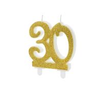 PartyDeco Birthday Candle Number 30 – Gold Glitter Cake Decoration 7.5 cm